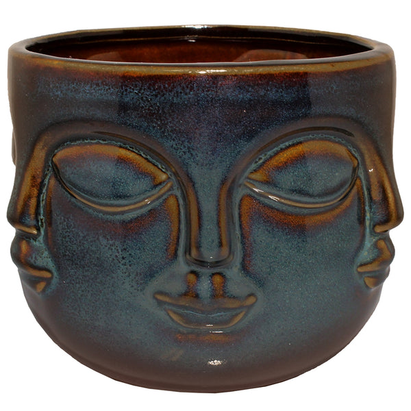 Dish - Zen Face Trinket Bowl in Blue & Brown Ceramic