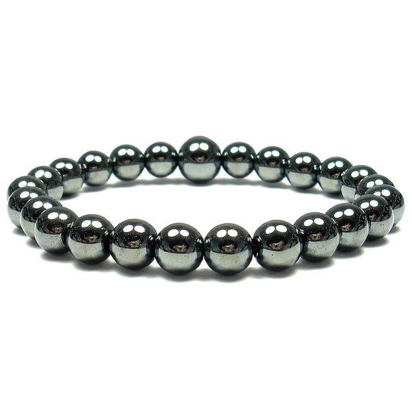 Hematite 8mm Round Crystal Bead Bracelet