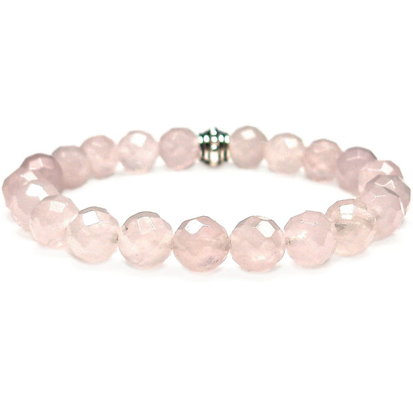 Rose Quartz Faceted 8mm Round Crystal Bead Bracelet