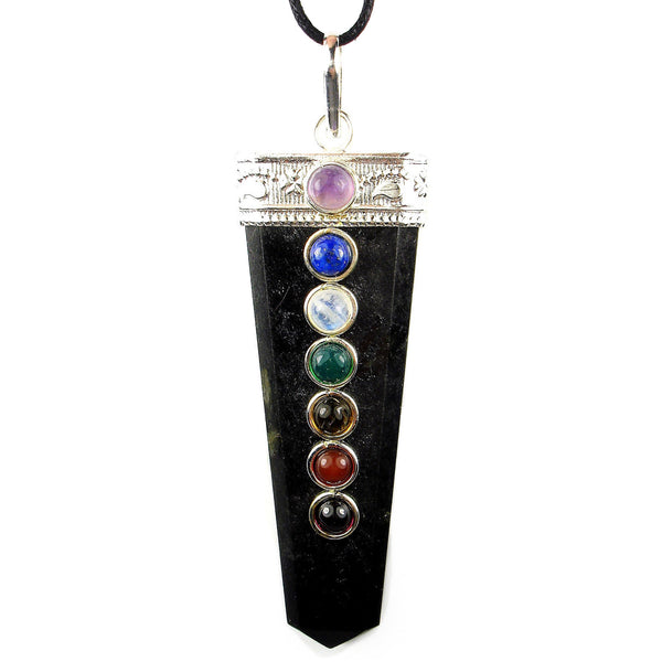 Black Tourmaline Chakra Crystal Wand Pendant