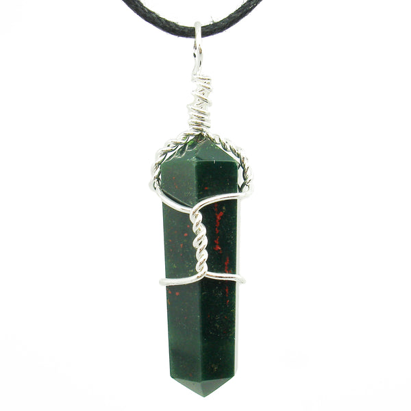 Bloodstone Wire Wrapped Double Terminated Crystal Wand Pendant