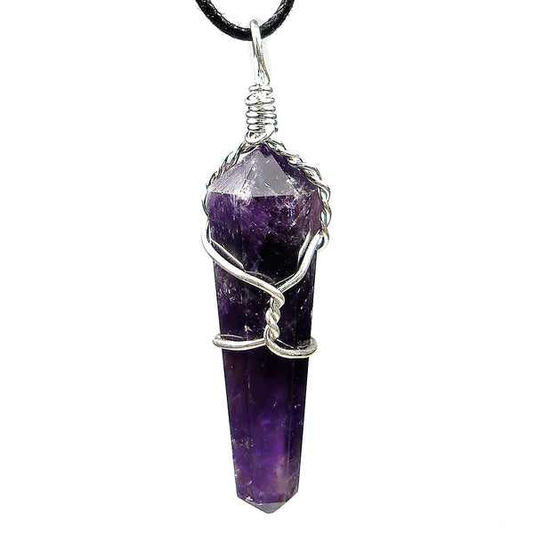 Amethyst Wire Wrapped Double Terminated Crystal Wand Pendant