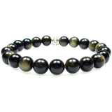 Obsidian (Gold Sheen) 8mm Round Crystal Bead Bracelet
