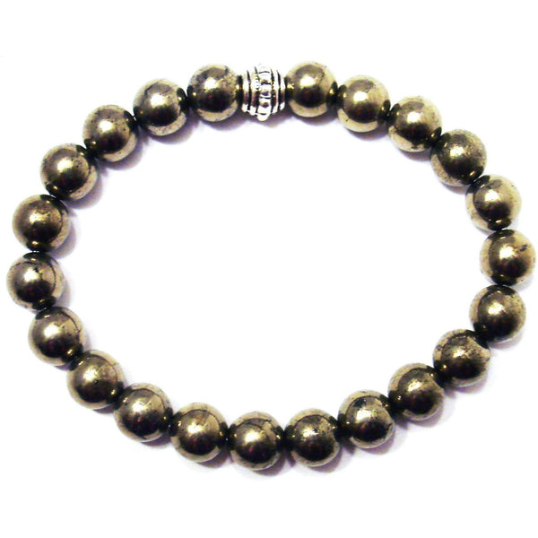 Iron Pyrite 8mm Round Crystal Bead Bracelet