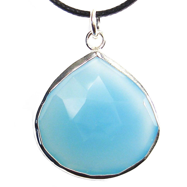Blue Chalcedony Faceted Crystal Drop Pendant