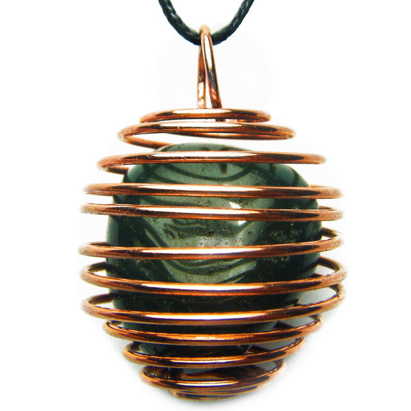 Your Choice of Tumbled Crystal in Copper Wire Cage Pendant