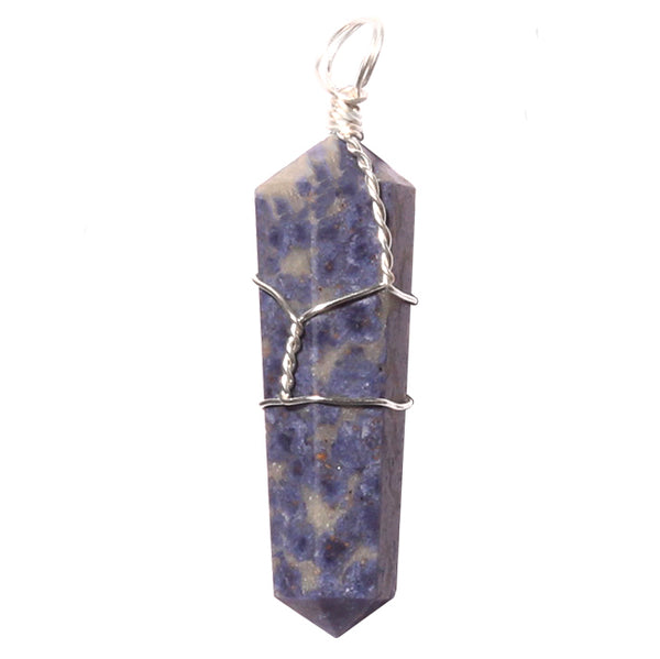 Dumortierite Wire Wrapped Double Terminated Crystal Wand Pendant