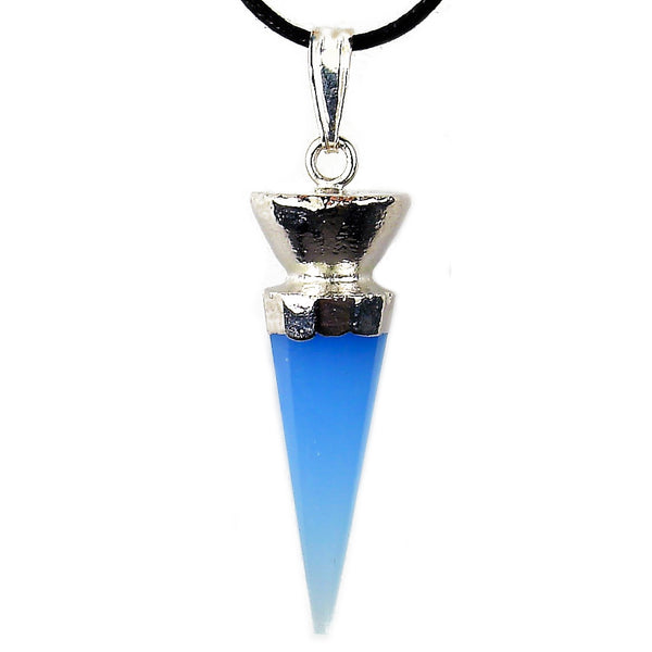 Blue Chalcedony Faceted Crystal Point Pendant