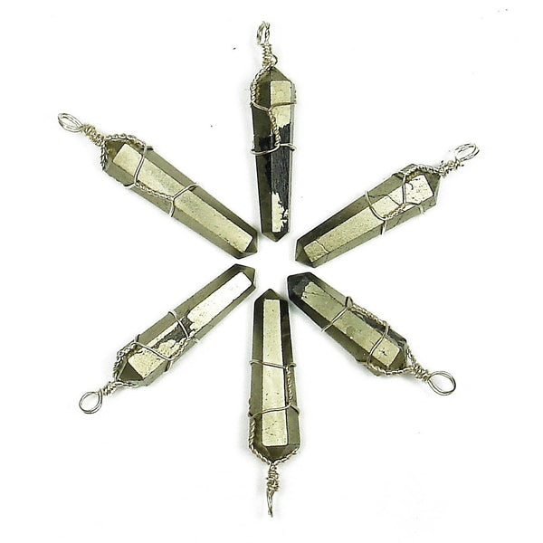 Iron Pyrite Wire Wrapped Double Terminated Crystal Wand Pendant