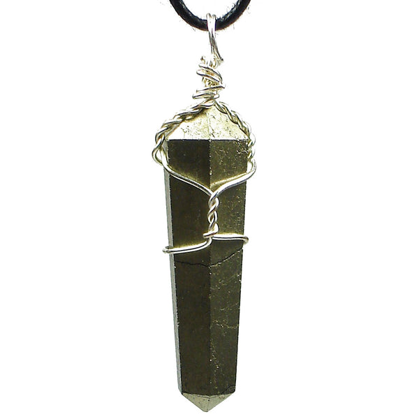 Iron Pyrite Wire Wrapped Double Terminated Crystal Wand Pendant