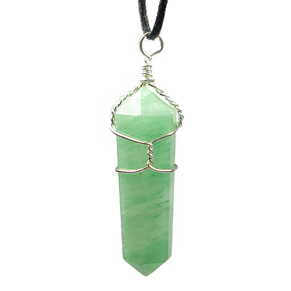 Aventurine Wire Wrapped Double Terminated Crystal Wand Pendant