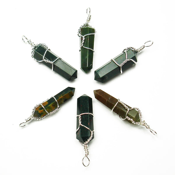 Bloodstone Wire Wrapped Double Terminated Crystal Wand Pendant