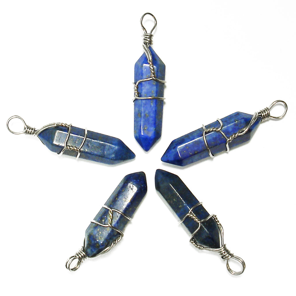 Lapis Lazuli Wire Wrapped Double Terminated Crystal Wand Pendant The