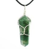 Moss Agate Wire Wrapped Double Terminated Crystal Wand Pendant