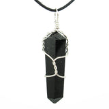 Black Tourmaline Wire Wrapped Double Terminated Crystal Wand Pendant