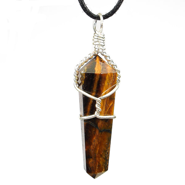 Tiger's Eye Wire Wrapped Double Terminated Crystal Wand Pendant
