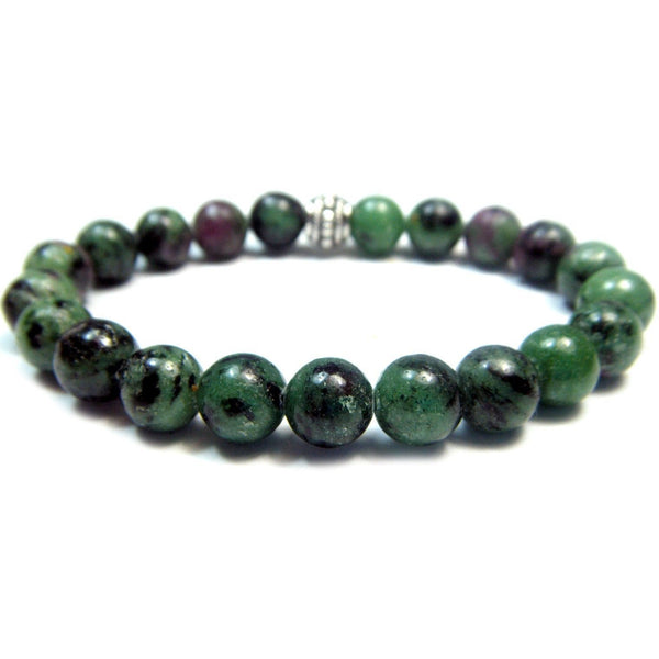 Zoisite wtih Ruby 8mm Round Crystal Bead Bracelet